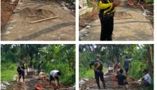 Kades mekar jaya ( Purwahidin )  turun langsung ke lapangan pekerjaan paving blok 